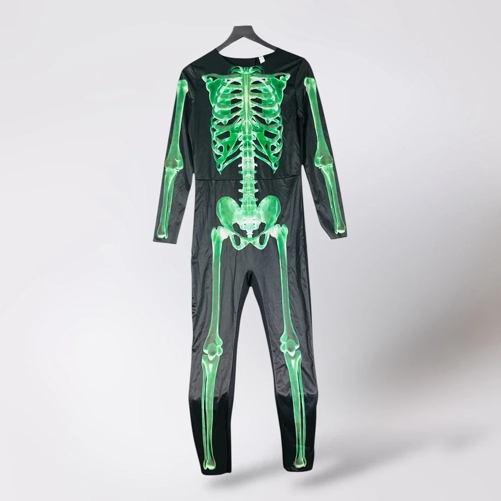Kids Halloween‎ Costume Girl Extra Large Skeleton Jumpsuit Black Green XL